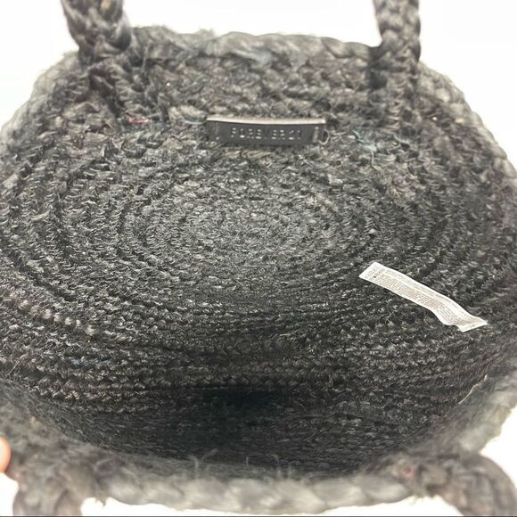 Wicker Tropical Palm Tree round bag black with hand & shoulder handle straps - Picture 3 of 5